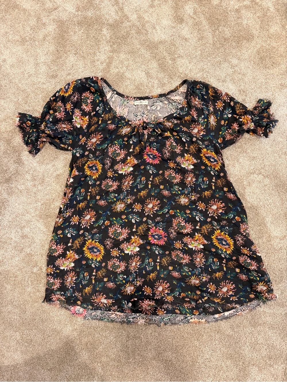 Natural Life Floral Boho Pocket Dress L/XL Black Multicolor